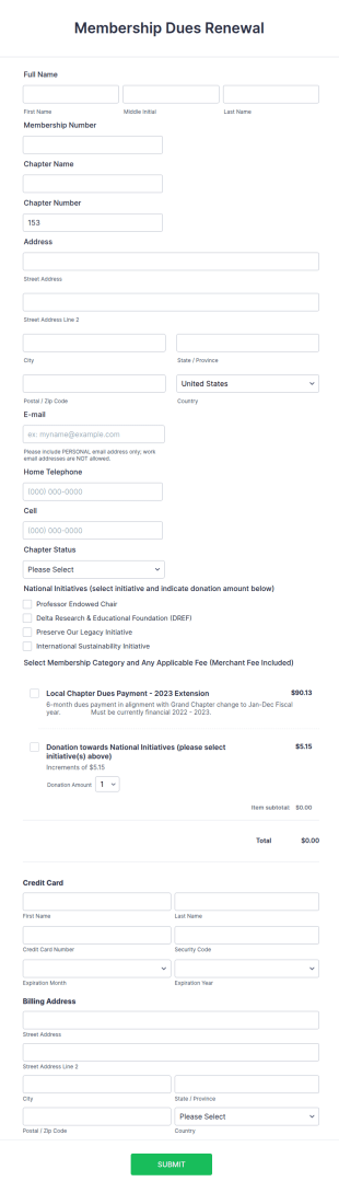 Membership Dues Renewal Form Template