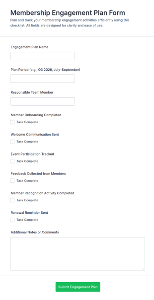 Membership Engagement Plan Checklist Form Template