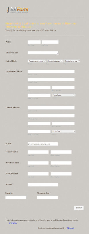 MembershipEnroll Application Form Template