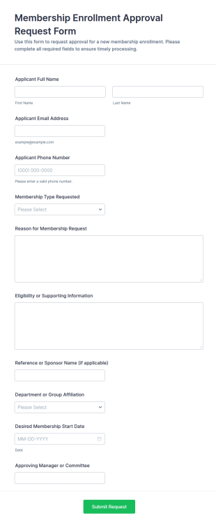 Membership Enrollment Approval Request Form Template