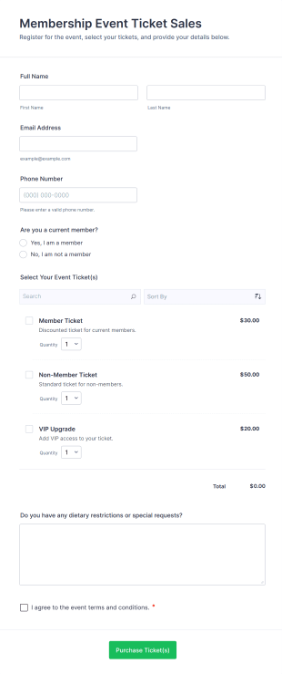Membership Event Ticket Sales Form Template