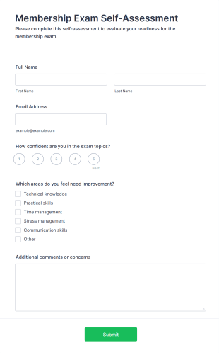 Membership Exam Self Assessment Form Template