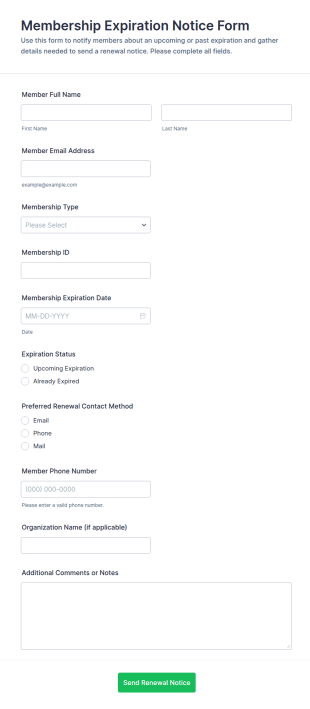 Membership Expiration Notice Form Template