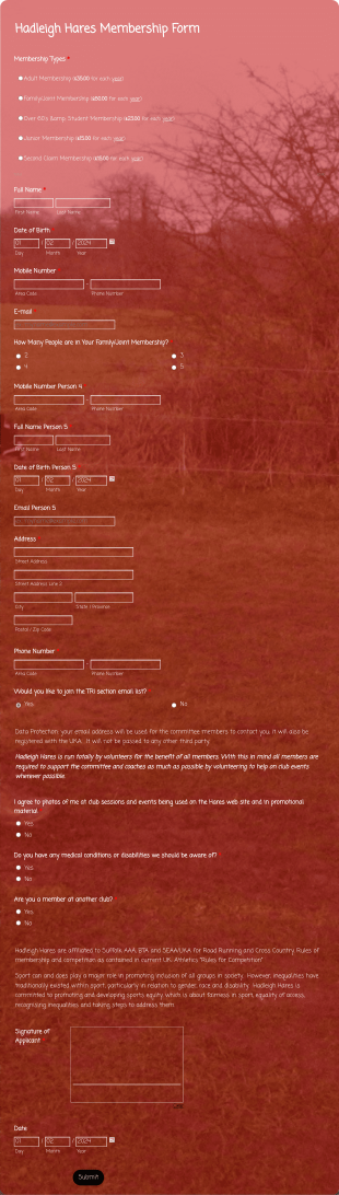 Membership Form Hares