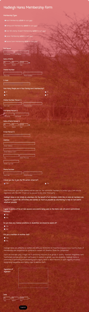 Membership Form Hares