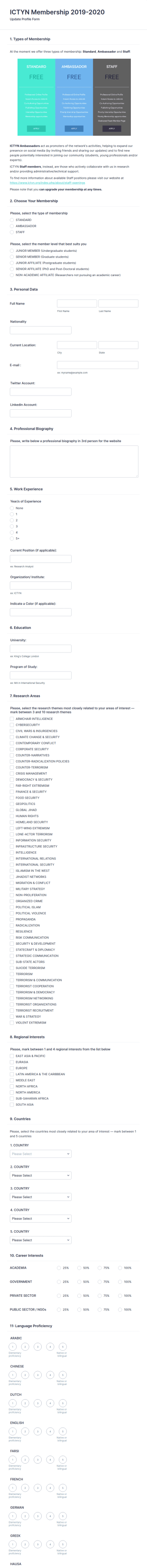 Professional Network Membership Form Template