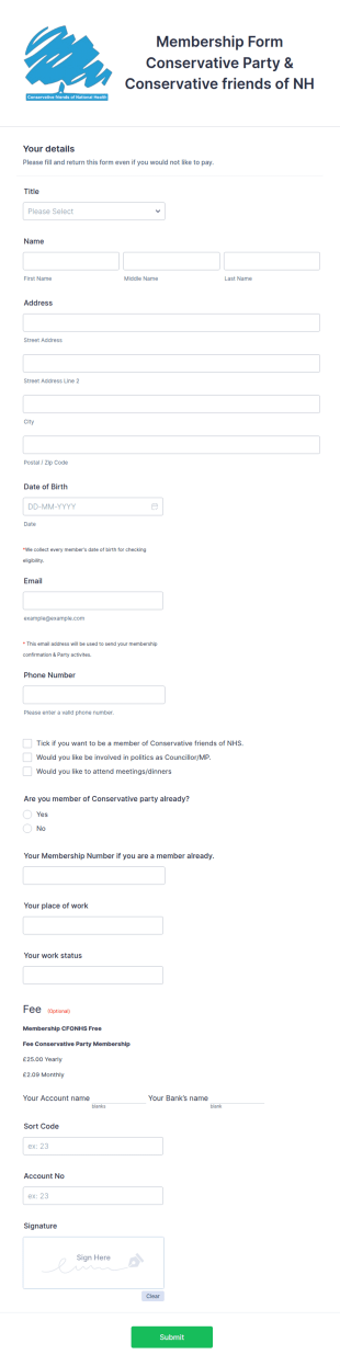 Political Party Membership Form Template