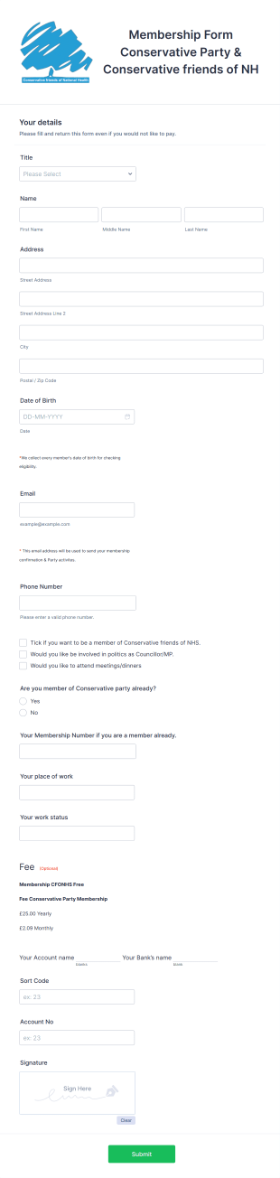 Political Party Membership Form Template