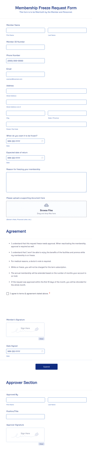 Membership Freeze Request Form Template
