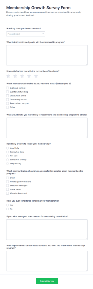 Membership Growth Survey Form Template