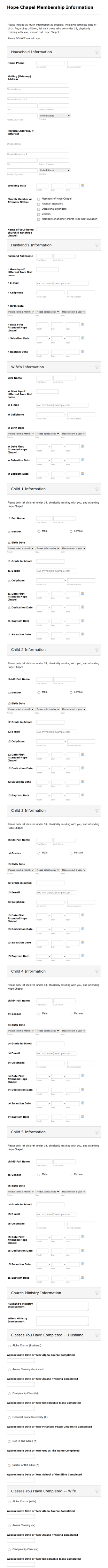 Membership Information 1 Hope Chapel Form Template