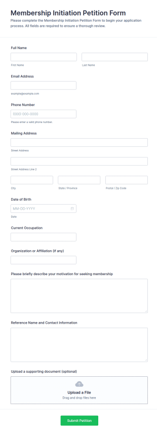 Membership Initiation Petition Form Template