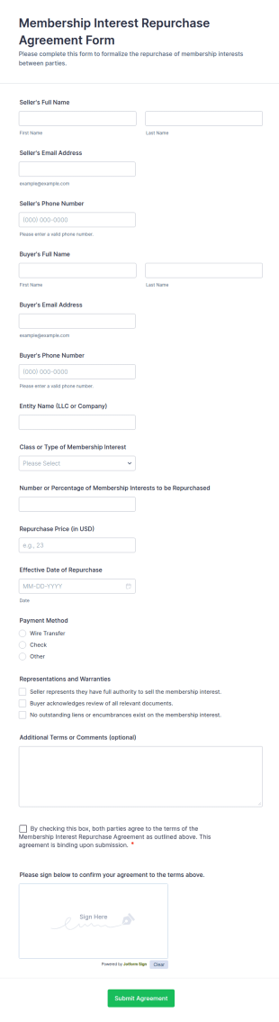 Membership Interest Repurchase Agreement Form Template