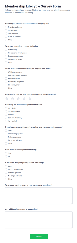 Membership Lifecycle Survey Form Template