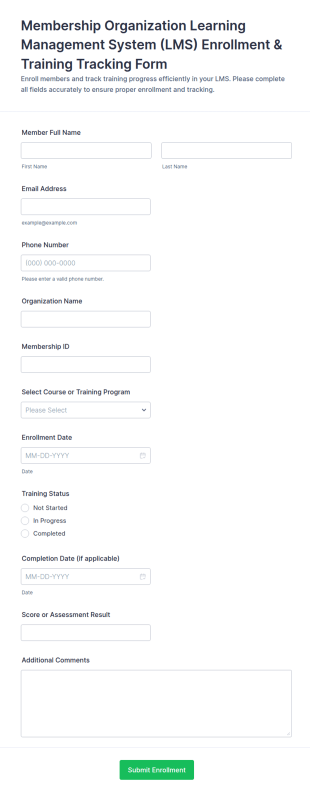 Membership LMS Enrollment & Training Tracking Form Template