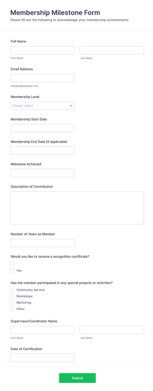 Membership Milestone Form Template