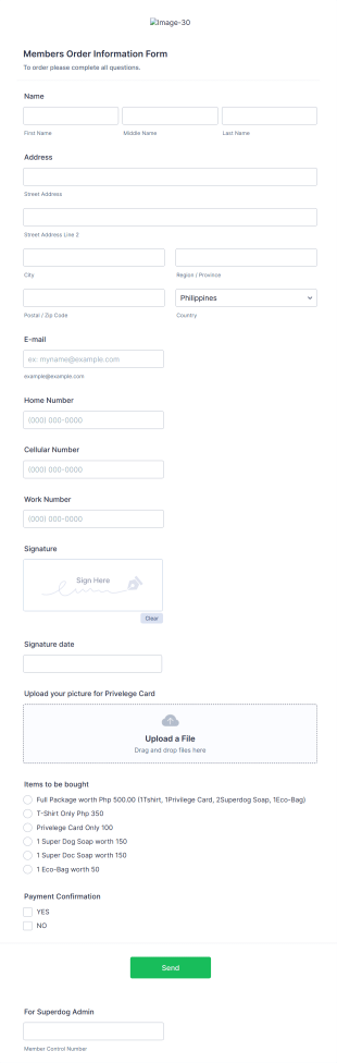 Membership Order Information Form Template