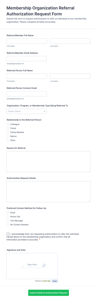 Membership Organization Referral Authorization Request Form Template