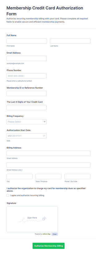 Membership Payment Authorization Form Template