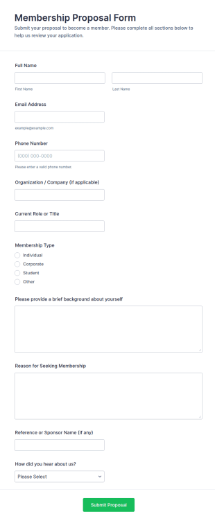 Membership Proposal Form Template