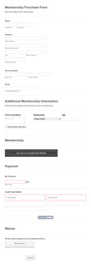 Membership Purchase Form Template