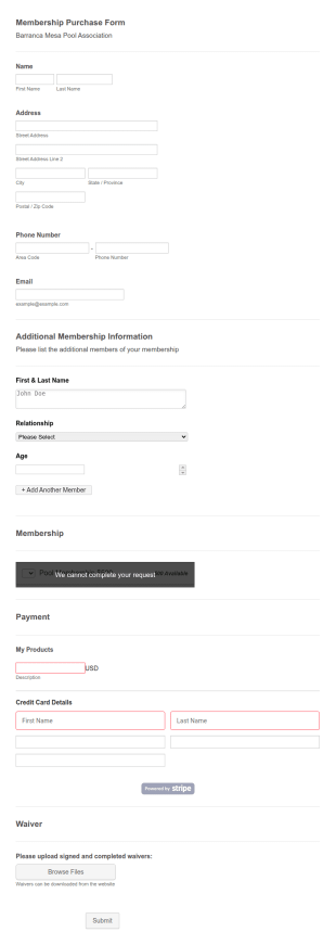 Membership Purchase Form Template