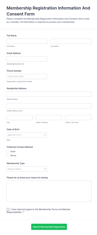 Membership Registration And Consent Form Template