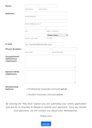 Membership Registration Form PayPal