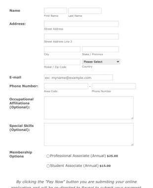 Membership Registration Form PayPal