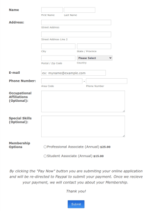 Membership Registration Form PayPal