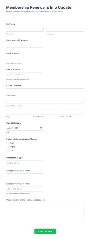 Membership Renewal & Info Update Form Template