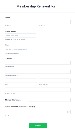 Membership Renewal Form Template