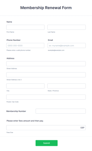 Membership Renewal Form Template