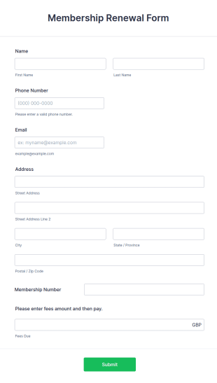 Membership Renewal Form Template