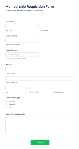 Membership Requisition Form Form Template