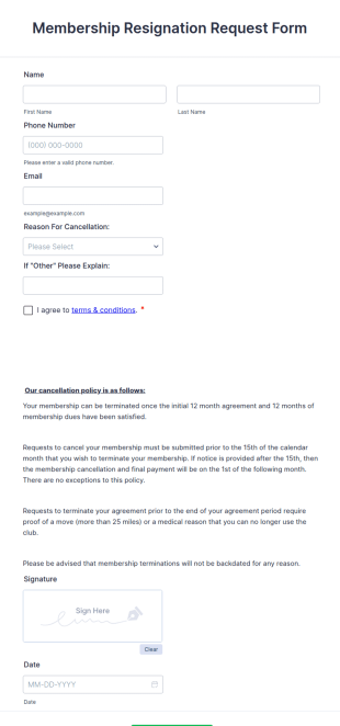 Membership Resignation Request Form Template