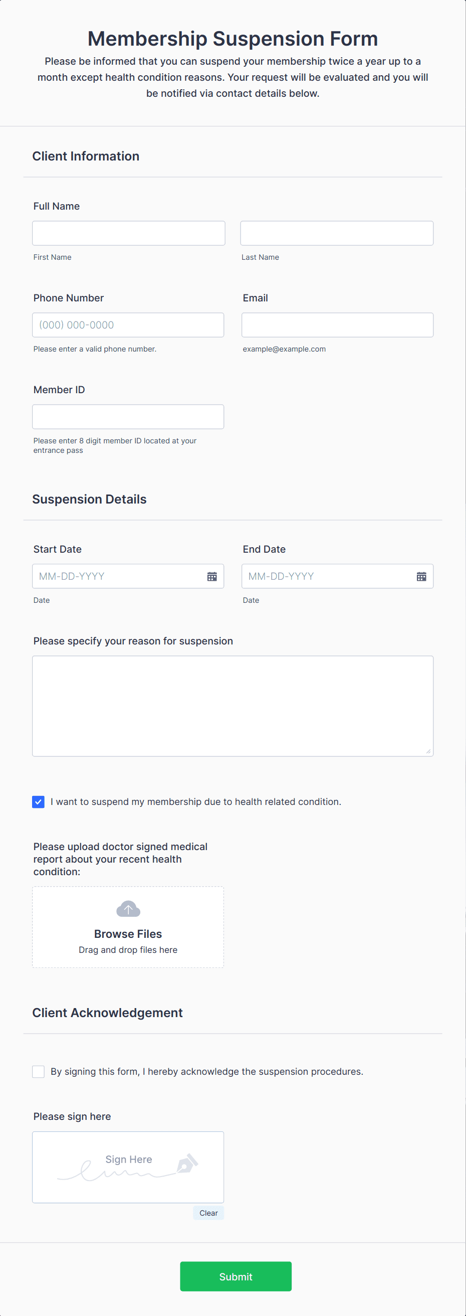 Membership Suspension Form Template Jotform
