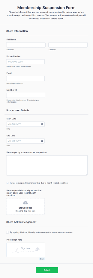 Membership Suspension Form Template