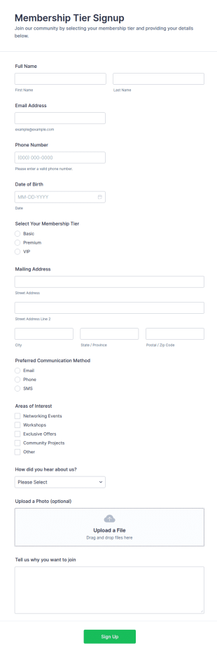 Membership Tier Signup Form Template