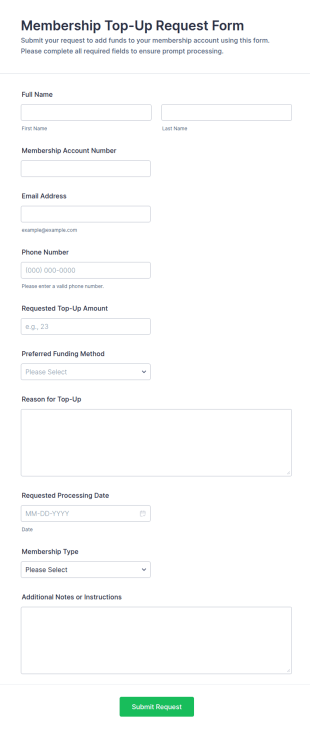 Membership Top Up Request Form Template