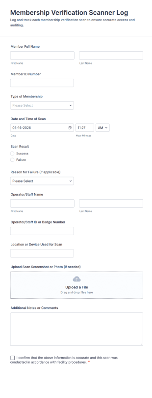 Membership Verification Scanner Log Form Template