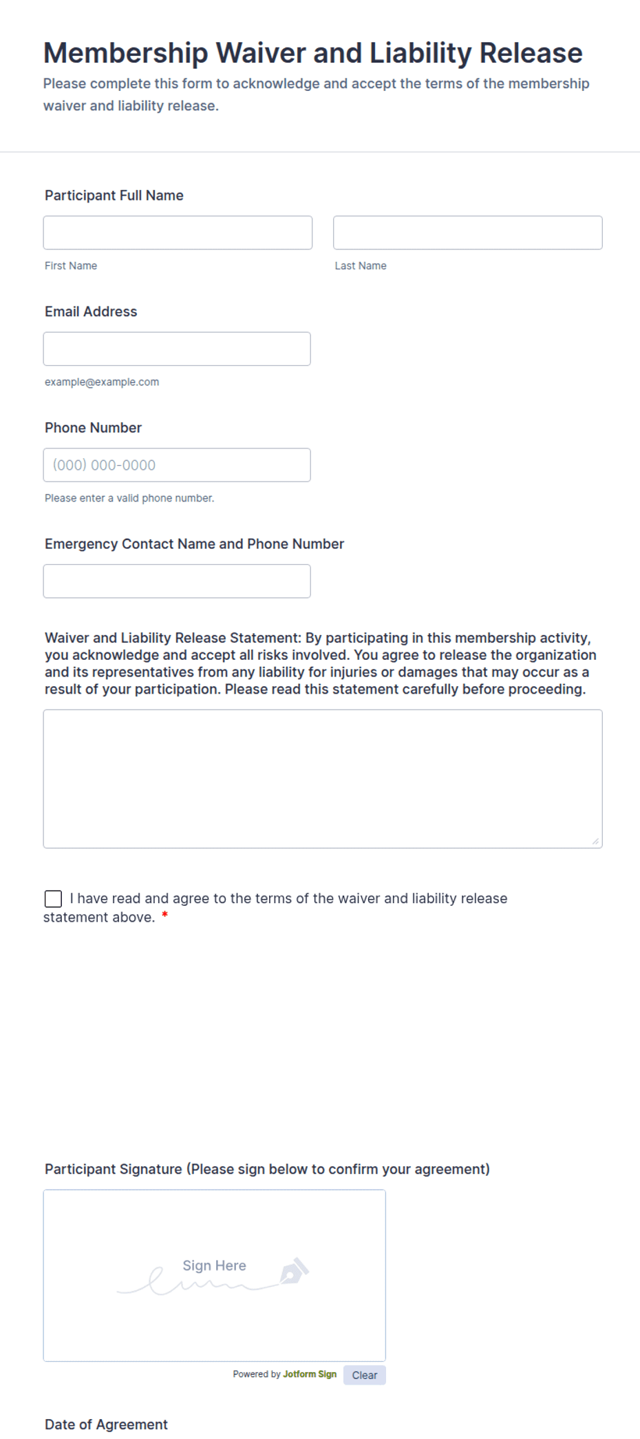 Membership Waiver and Liability Release Form Template | Jotform