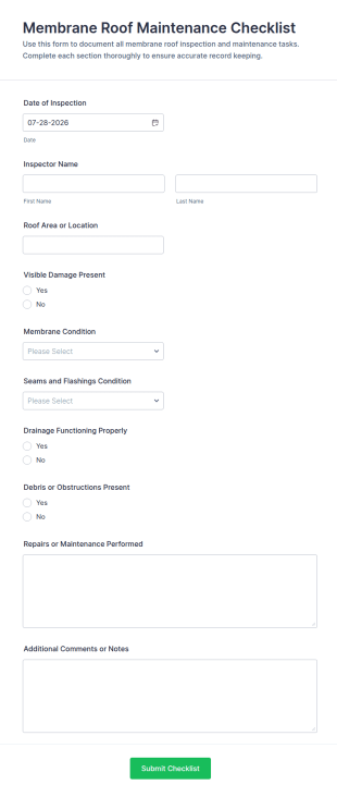 Membrane Roof Maintenance Checklist Form Template
