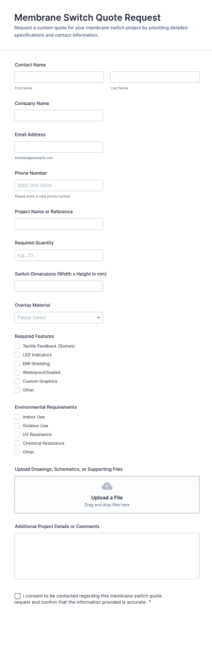 Membrane Switch Quote Request Form Template