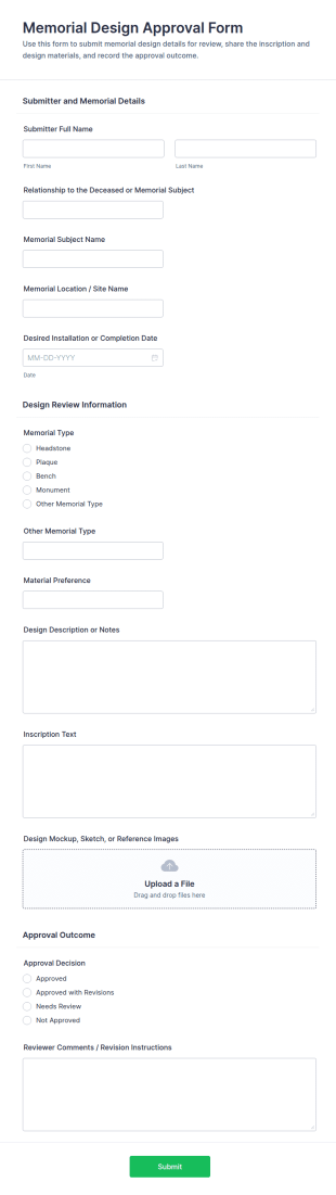 Memorial Design Approval Form Template