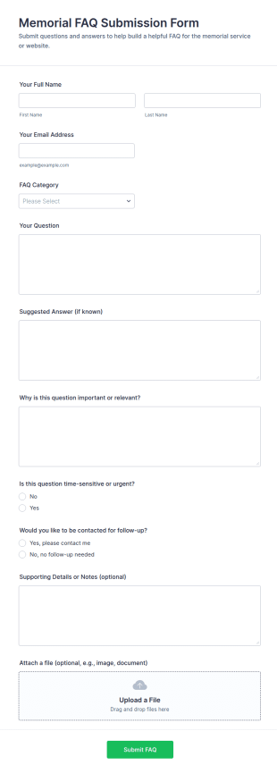 Memorial FAQ Submission Form Template
