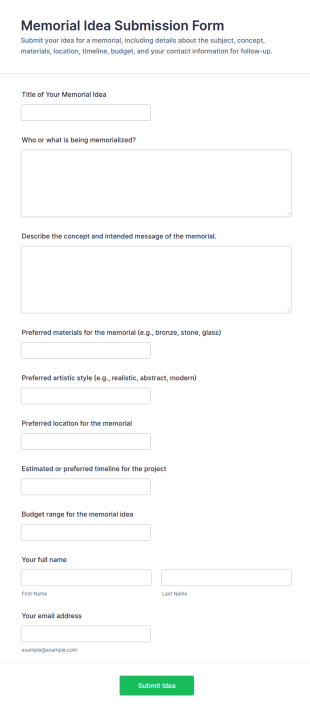 Memorial Idea Submission Form Template