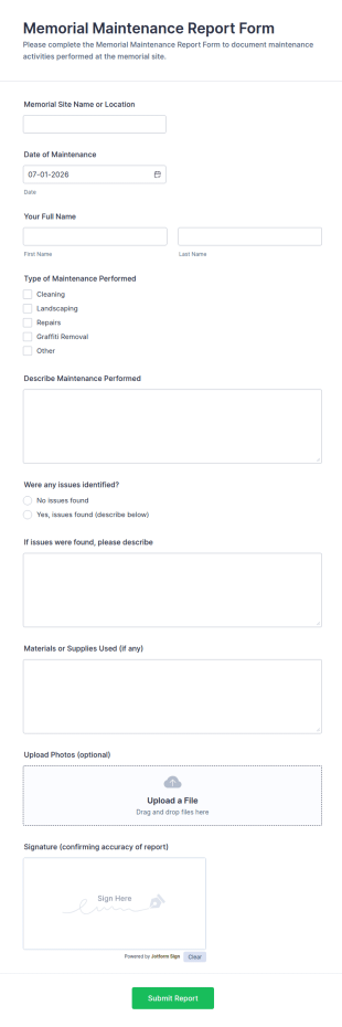 Memorial Maintenance Report Form Template