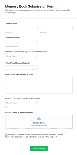 Memory Book Submission Form Template