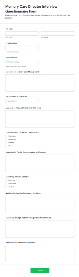 Memory Care Director Interview Questionnaire Form Template